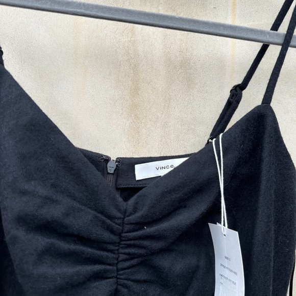 Vince Ruched Camisole Mini Dress Black Wool Blend A-line Skirt Small - Picture 7 of 10